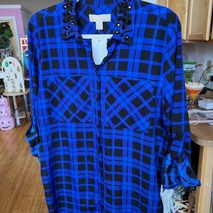 MICHAEL Michael Kors Blue and Black Plaid Button Down Shirt